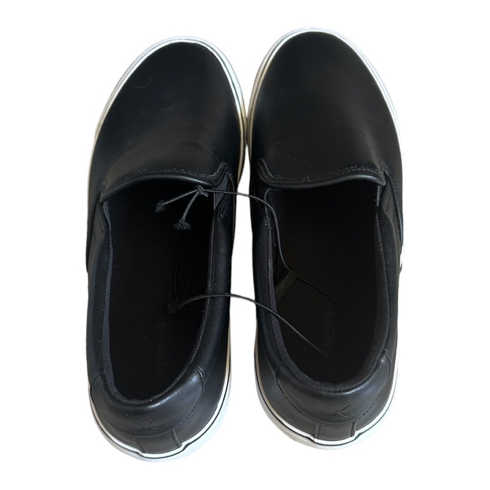 Express Black Faux Leather Classic Minimalist Slip On Sneakers Size 10 NWOT - Picture 4 of 7